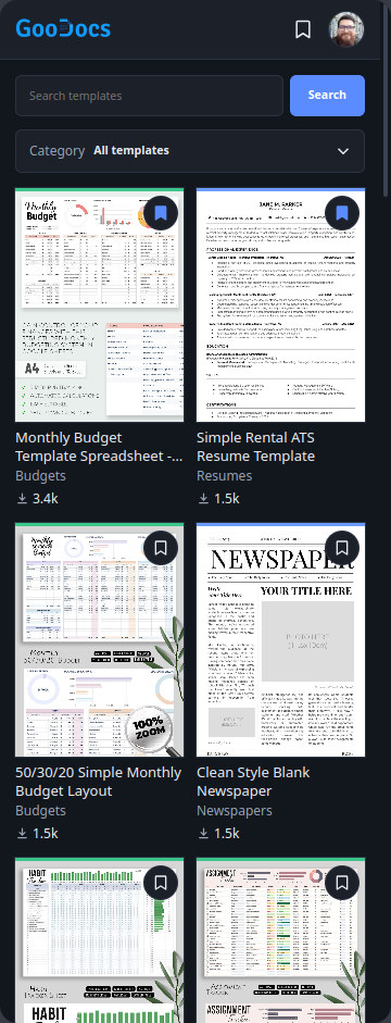 Riquadro laterale di TheGoodocs con il catalogo dei modelli